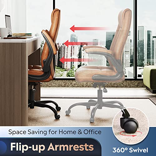 DEVAISE Executive Chair Computer Office Chair, High Back Ergonomic Desk Chair with Adjustable Flip-up Armrests, Lumbar Support and Thick Headrest, Brown DEVAISE