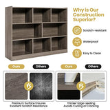 Tangkula Modern 8-Cube Bookcase in French Oak Grey - Versatile 3-Tier Open Storage Shelf Tangkula