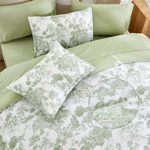 DJY Sage Green Comforter Set King, 7 Pieces Bed in a Bag King Size Botanical Comforters with Sheets Elegant Plants Print Soft Microfiber Reversible Complete Bedding Sets for All Season DJY