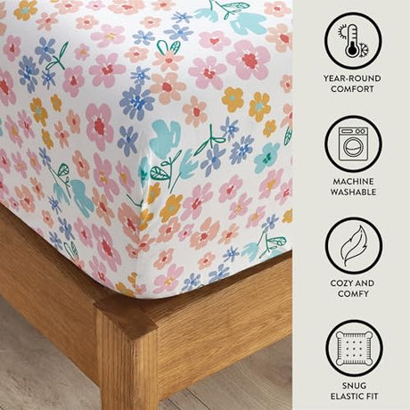 Heritage Kids 3-Piece Twin Sheet Set,Ditsy Floral Print in Multi-Color,Includes Top Sheet, Fitted Sheet & Pillowcase,Soft Microfiber Bedding for Girls Bedroom Heritage Kids