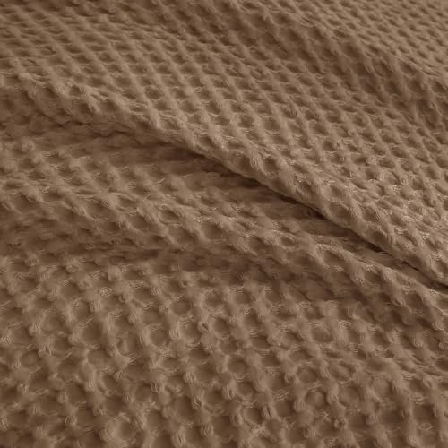 PHF Waffle Duvet Cover Set King Size, No Snagging Ultra Soft Luxury Textured Breathable Comforter Cover for All Season 3pcs, Durable Bedding Duvet Set with 2 Pillow Shams, 104"x90", Mocha/Cocoa Brown PHF
