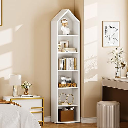 YITAHOME 73" Modern Narrow Bookshelf - 5-Tier Open Bookcase for Small Spaces in White - WoodArtSupply