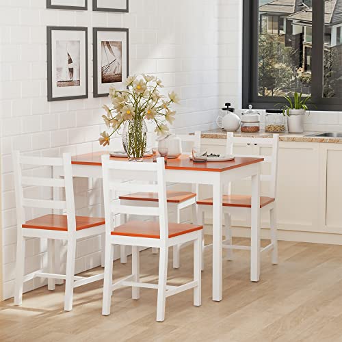 HOMCOM Dining Table Set for 4, 5 Piece Modern Kitchen Table and Chairs, Wood Dining Room Set for Small Spaces, Breakfast Nook, White HOMCOM