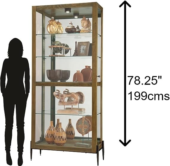 Howard Miller Ignarro Curio Cabinet II, Portable Storage Cabinets for Collectibles, Home Decor Or Office with Brown Finish, LED Light Glass Shelves & Illuminated Locking Slide Door - Iron Leg Howard Miller