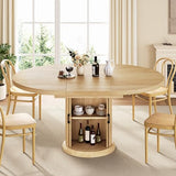 Jocoevol 47″–63″ Extendable Round Dining Table for 4–8 with Dust-Proof 2-Tier Storage Shelf Space-Saving Expandable Dining Room Table Wood Oval Circle Dining Table with Pedestal Base (Natural) Jocoevol