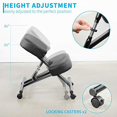 Ergonomic Kneeling Chair, Adjustable Stool for Home and Office - Improve Your Posture with an Angled Seat - Thick Comfortable Moulded Foam Cushions - Brake Casters DRAGONN