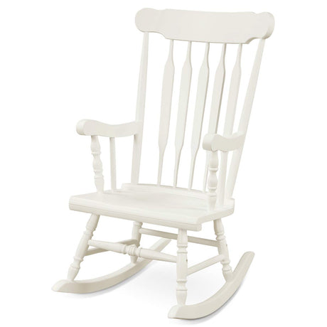 Giantex Outdoor Wood Rocking Chair - Patio Rocking Chair with Solid Rubber Wood Frame, Slat Back, Outside & Indoor Rocker for Garden, Poolside, Balcony, Backyard, Lawn, Front Porch Rocker, White Giantex