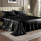 BEDELITE Satin Sheets Full Size Bed Set, Luxury Soft Black Silky Sheets for Hair and Skin, Similar to Silk Bed Sheets Set 4 Pieces with 1 Deep Pocket Fitted Sheet, 1 Flat Sheet, and 2 Pillowcases BEDELITE