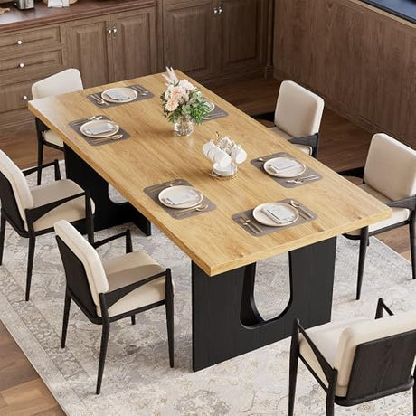 71" Long Dining Table for 6-10 People - Kitchen Table with Extra Thickened Tabletop & Heavy Duty Base Legs, Modern Rectangular Dinner Table for Kitchen, Conference Room, Home, Natural + Black Garvee