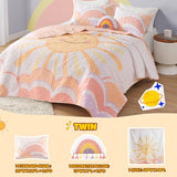 Intelligent Design Kids Twin Quilt Bedding Set, Cotton Coverlet Sun Girls Bedding Set Rainbow & Clouds Reversible Dawn Light & Breathable Sham Throw Pillow Twin Yellow/Coral 3 Piece Intelligent Design