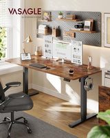 VASAGLE Electric Standing Desk, Height Adjustable Desk, Sedentary Reminder, 4 Memory Heights, for Home Office, 63 x 27.6 Inches, Rustic Brown ULSD316KD02S VASAGLE