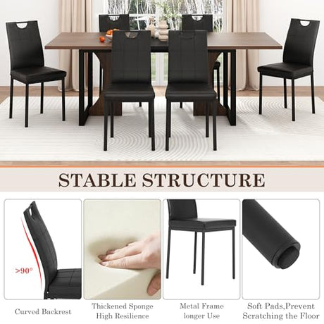 chartustriable 7PCS Dining Table Set for 4 5 6 People, 71" Large Long Wooden Kitchen Table with 6 Chairs (Brown+Black, 71IN Table+6 PCS Chairs) chartustriable