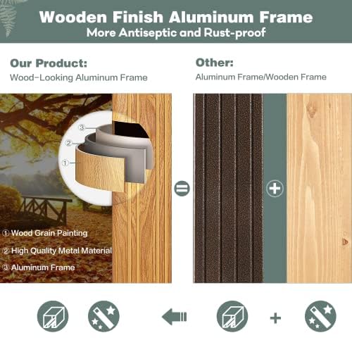 MELLCOM 12' X 16' Hardtop Gazebo, Wooden Finish Coated Aluminum Frame Gazebo with Galvanized Steel Double Roof, Brown Metal Gazebo with Curtains and Nettings for Patios, Gardens, Lawns MELLCOM