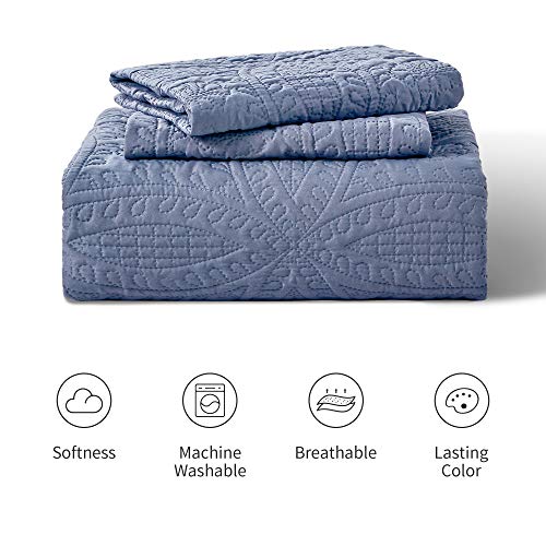 Love's cabin Quilts for Queen Bed Blue Bedspreads - Soft Bed Summer Lightweight Bedspread Comforter - Modern Style Coin Pattern Coverlet for All Season - 3 Pieces (1 Quilt, 2 Pillow Shams) Love's cabin