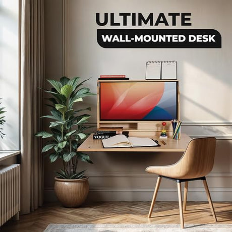 ARROWSTONE SKEENA Wall-Mounted Desk - Floating Folding Desk with Storage, Space-Saving Design for Home Office (31") ARROWSTONE