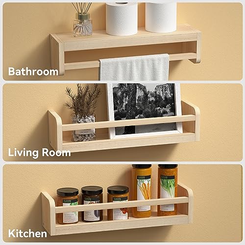 Boswillon Handcrafted Dual-Guard Floating Shelves Set of 4 in Natural Wood for Nursery and Versatile Wall Storage - WoodArtSupply