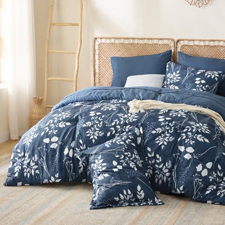 Bedsure King Size Comforter Set - 7 Pieces Floral Navy Soft Bedding Sets, King Bed in a Bag with Botanical Flowers Comforter, Sheets, Pillowcases & Shams Bedsure
