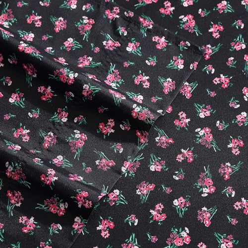 Betsey Johnson - King Bed Sheets, Soft & Lightweight Bedding, Fade & Wrinkle Resistant (Bouquet Ditsy Black, King) Betsey Johnson