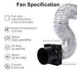 4.72" 12V Exhaust Duct Fan Kits with 4" Dual Duct Flanges Adapters Variable Speed Controller Small Inline Smoke Extractor Fan for DIY 3D Printer Enclosure Laser Engraver Soldering Small Grow Tents AMCHIXIN