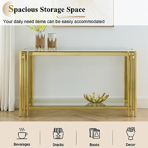 Goujxcy Gold Coffee Table Set of 4 Luxury 2-Tier Black Glass Coffee Table Console Table & 2 End Table w/Mirrored Stainless Steel Frame 4 Pieces Living Room Table Set for Home Office Goujxcy