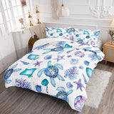 XYNHML Blue Sea Turtle Comforter 3Pcs Ocean Bedding Set Twin Coral Starfish Shell Fish Bedding Set for Kid Teen Girl Boy Adult Bed Decor Conch Manta Ray Quilt with 1 Comforter and 2 Pillowcases XYNHML