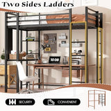 Shintenchi Loft Bed Twin Size with Desk and Storage Shelves, Frame with 2 Side Ladders for Kids, Teens Adults, Spcace-Saving Noise-Free and Anti-tilt Design, Black Shintenchi