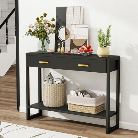 Edospaen Solid Wood Console Table with Storage Entryway Table with 2 Drawers Shelf & Reinforced Legs Edospaen