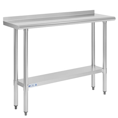 HALLY Stainless Steel Table for Prep & Work 14 x 48 Inches, NSF Commercial Heavy Duty Table with Undershelf and Backsplash for Restaurant, Home and Hotel - WoodArtSupply