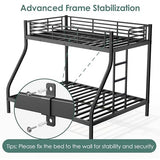 Cyranture Twin XL Over Queen Bunk Bed Size, Heavy Duty Bunk Beds with Bottom Space & Guardrail Metal Bunk Bed Frame for Adults Dorm Bedroom Guest Room, No Box Spring Needed（Upgrate Black） Cyranture