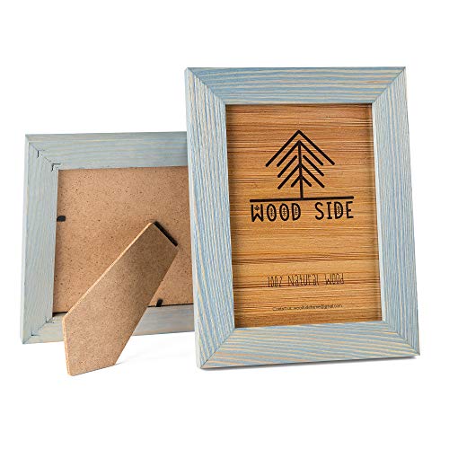 Rustic Wooden Picture Frame 4x6 Inch - Set of 2-100% Natural Farmhouse Distressed Wood with Real Glass - Made for Wall Hanging and Tabletop Display - Blue Turquoise - WoodArtSupply