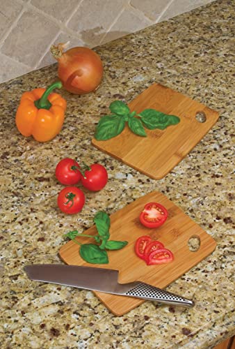 Lipper International Bamboo Wood Thin Kitchen Cutting Boards with Oval Hole in Corner, Set of 2 Boards, 6" x 8" x 0.25" - WoodArtSupply