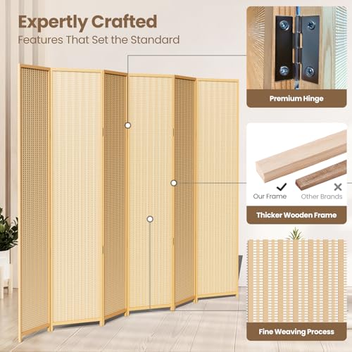 6 Panel Room Divider and Folding Screen,Bamboo Room Divider for Room Separation,67" H x 92.1" W COCOSICA