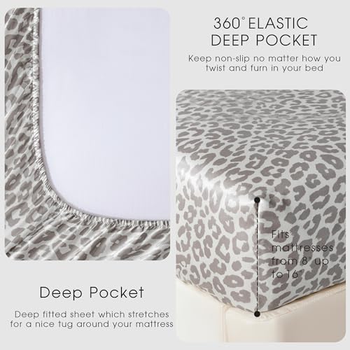 FreshCulture Satin Sheets Full Size - 4 Piece Luxury Soft Silky Full Size Bed Sheets, Similar to Silk Bed Sheet Set with 1 Deep Pocket Fitted Sheet, 1 Flat Sheet & 2 Pillowcases (Leopard) FreshCulture