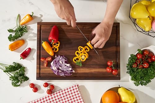 Cozifa American Walnut Wood Cutting Board 17"Lx12"Wx1"Thick for Kitchen with Juice Groove, Inner Handles, Gift Box; Wooden Chopping Board Finished COZIFA
