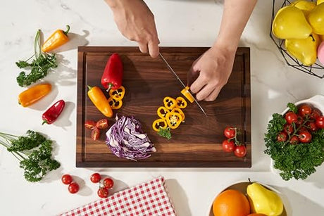 Cozifa American Walnut Wood Cutting Board 17"Lx12"Wx1"Thick for Kitchen with Juice Groove, Inner Handles, Gift Box; Wooden Chopping Board Finished COZIFA