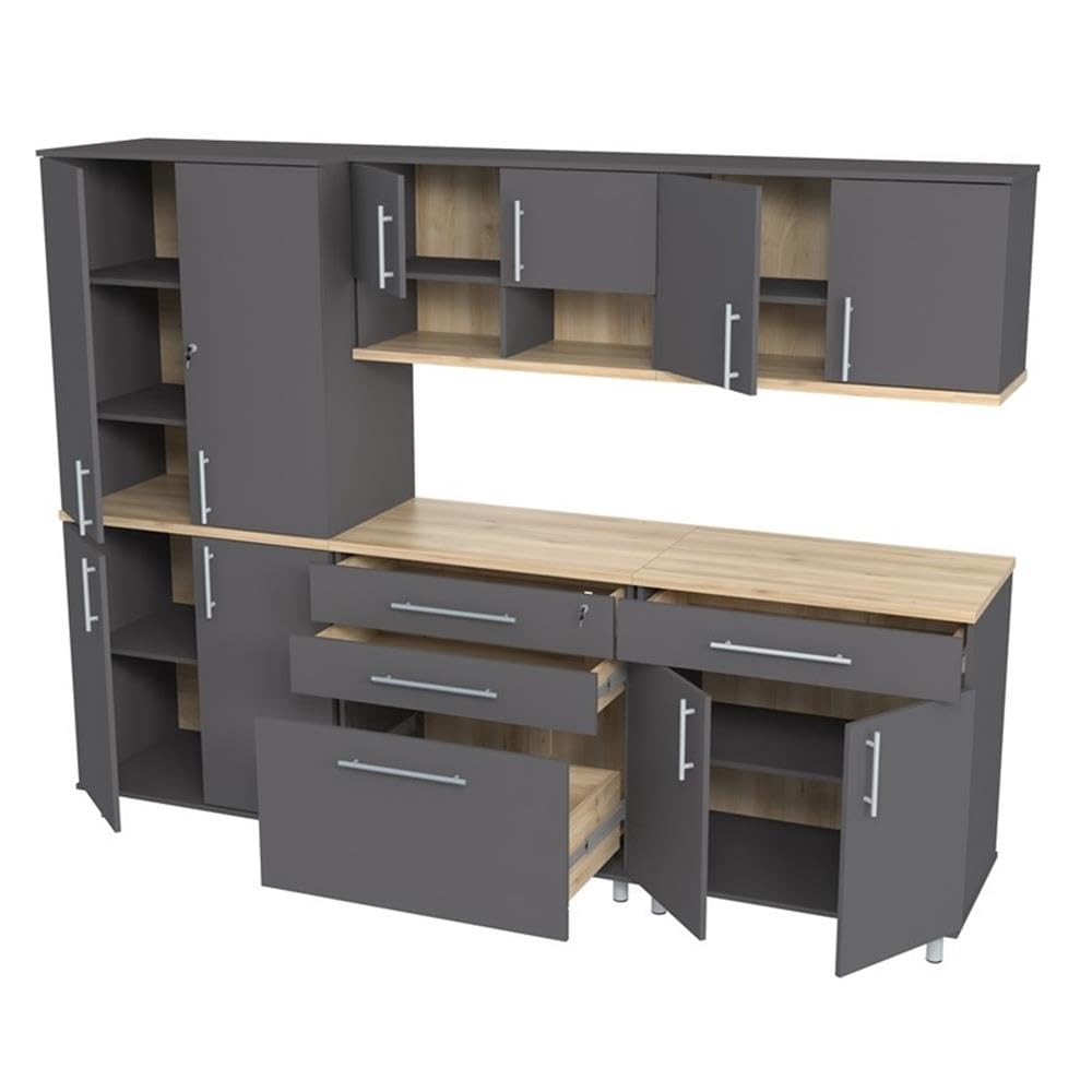 Inval Piece Engineered Wood Garage Storage System, Kratos 5-Pc Set, Dark Gray and Maple - WoodArtSupply