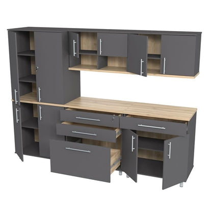 Inval Piece Engineered Wood Garage Storage System, Kratos 5-Pc Set, Dark Gray and Maple - WoodArtSupply