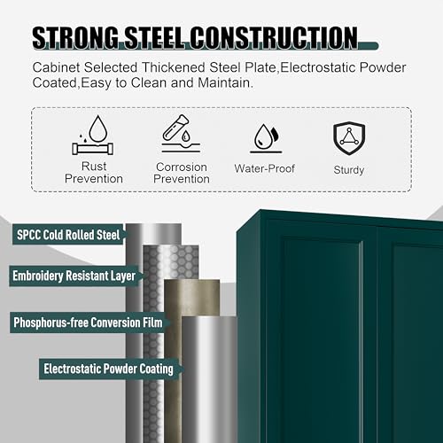 MetalMax 71" Tall Metal Storage Cabinet, Kitchen Pantry Storage Cabinets with Doors and 4 Shelves, Food Pantry Cabinet, Large Cupboard, Utility Steel Cabinets for Dining, Kitchen, Living Room, Green MetalMax