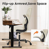 DUMOS PU Leather Office Chair - Ergonomic Executive Computer Desk Chairs with Adjustable Flip-up Armrest, Swivel Task Chair with Lumbar Support, Strong Metal Base, Cream White DUMOS