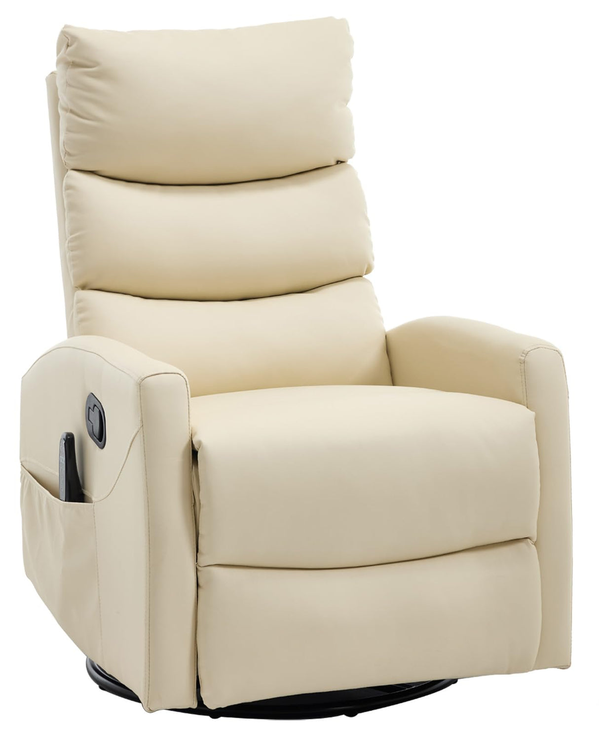 PELUMY Manual Recliner Chair with Heat & Vibration Massage, 360° Swivel Rocker Recliner with 155° Recline and Lumbar Heat, Compact Recliner for Living Room & Small Spaces (Breathable Leather, Beige) PELUMY