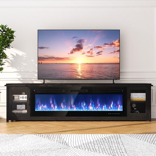 oneinmil 90" Fireplace TV Stand, 60 Inch Smart Fireplace & Modern Entertainment Center, Fire Place TV Console with WI-FI Enabled for TVs Up to 100", TV Stands for Living Room, Black oneinmil