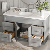 ARIEL 55" Grey Bathroom Vanity 1.5" Edge Pure White Quartz Countertop & Splash, Rectangular Sink, 2 Soft Closing Doors, 4 Full Extension Dovetail Drawers, Built in Toe Kick ARIEL
