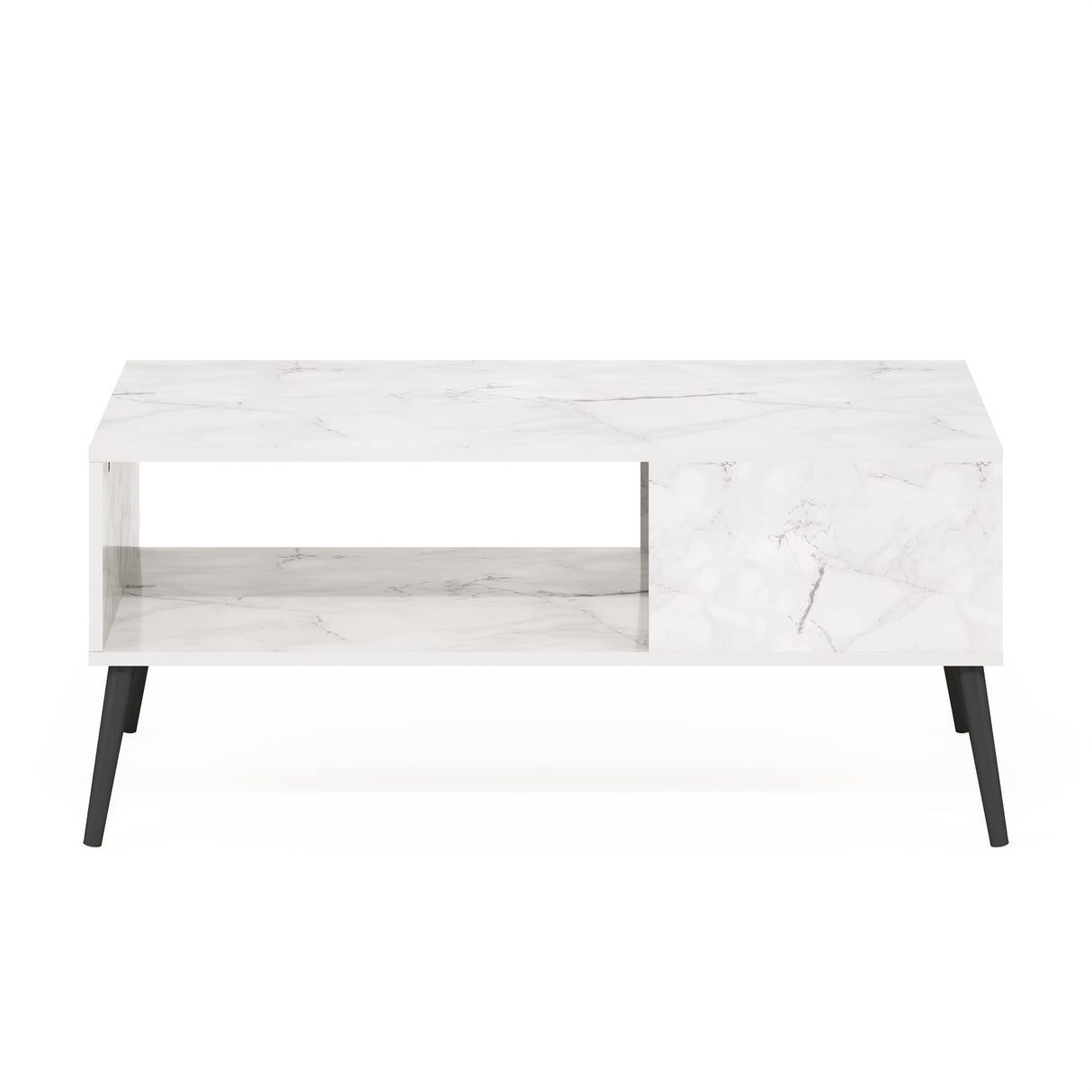 Furinno Claude Mid Century Style Coffee Table with Wood Legs, Marble White Furinno