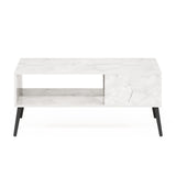 Furinno Claude Mid Century Style Coffee Table with Wood Legs, Marble White Furinno