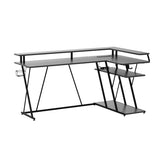 SEVEN WARRIOR L Shaped Gaming Desk with LED Lights & Power Outlets, 55” Reversible Corner Desk with Storage Shelf, Computer Desk with Monitor Stand, Gaming Table with Cup Holder, with Hooks, Black SEVEN WARRIOR