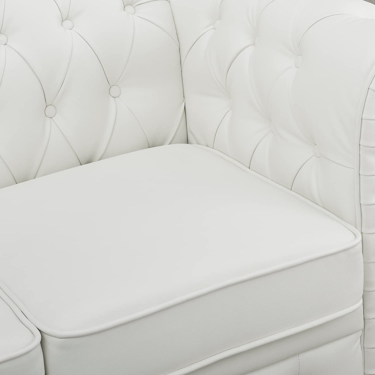 Naomi Home Chesterfield Leather Loveseat, Mini Sofa Love Seat, Small with Rolled Arms, Tufted Cushions 2 Seater Loveseats for Small Spaces, Living Room White Naomi Home