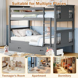 FUQARHY Bunk Bed Twin Over Twin with Storage Drawers, Gray Convertible Wood Twin Bunk Beds with Ladder and Safety Guardrail, No Box Spring Needed (Blue-Gray) FUQARHY