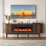 Decofy 70″ Fluted Fireplace TV Stand for 80″ TVs, Remote & Touch Control Adjustable Flame Colors & Temperature, Entertainment Center with Storage, Modern Media TV Console Table for Living Room(Walnut) Decofy