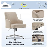Serta Leighton Home Office Desk Chair, Mid-Back with Chrome Nailheads, Memory Foam Cushion and Padded Arms, Mid Century Modern Vanity Armchair with Wheels, Swivel Base, Twill Fabric, Stoneware Beige Serta