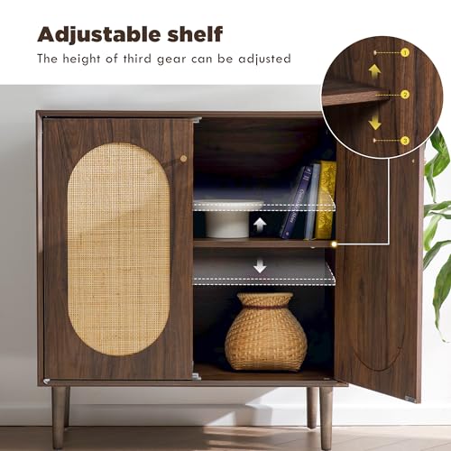 HoeuThien Rattan Sideboard with Storage Modern Kitchen Buffet Accent Cabinet with 2 Doors Wooden Cabinet for Dining Room Entryway Living Room Dark Brown HoeuThien